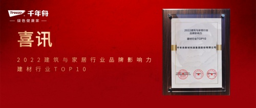 喜訊丨建材行業(yè)TOP10！千年舟綜合實力再獲認可