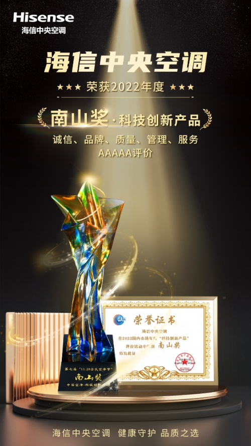 2022“南山獎(jiǎng)”評(píng)選揭曉 海信中央空調(diào)凈化實(shí)力再獲認(rèn)可