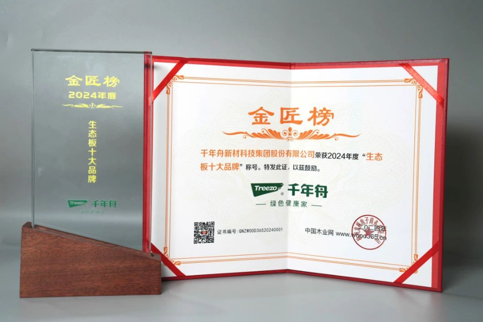 喜報！千年舟榮獲金匠榜「生態(tài)板十大品牌、阻燃板十大品牌」雙料大獎